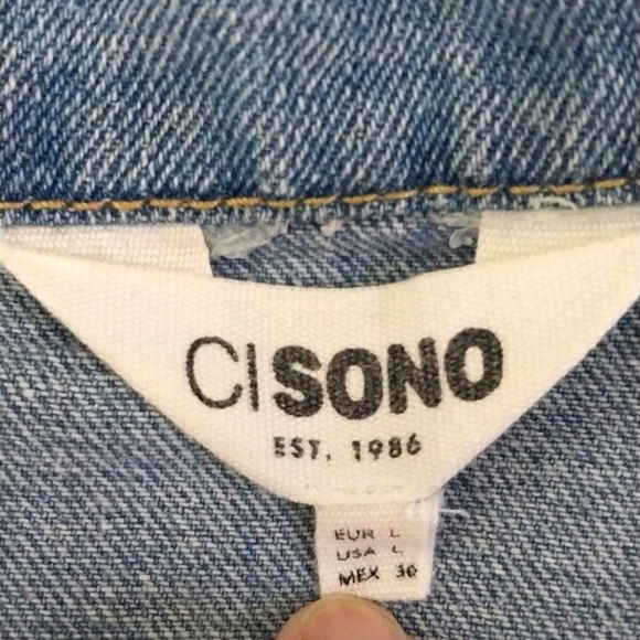 Cisono Distressed Denim Jean Jacket Sz L - Picture 5 of 5